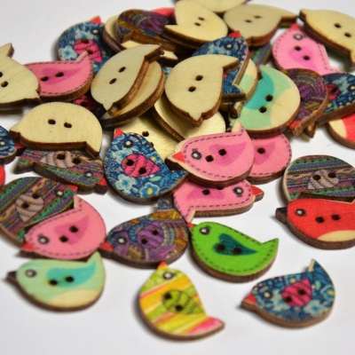 Holzknopf | Kinder VOGEL | MIX 5 Stück